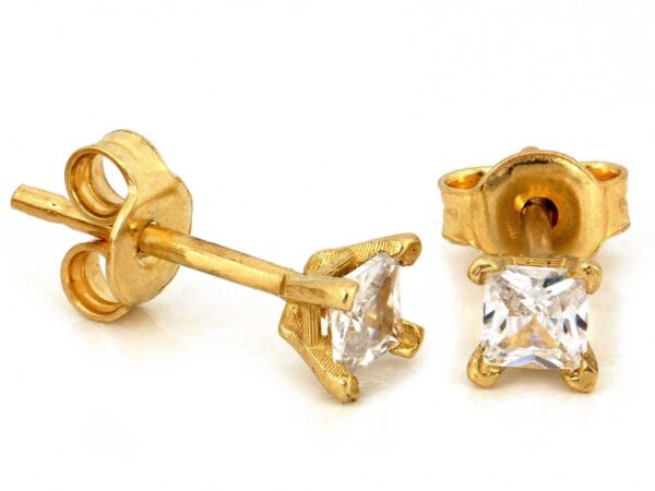 Złote kolczyki wkrętki próba 585 (14Kt) z kwadratowymi cyrkoniami 3,8 mm – elegancja i nowoczesny styl