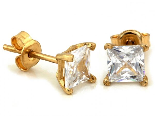 Złote kolczyki wkrętki próba 585 (14Kt) z kwadratowymi cyrkoniami 6,5 mm – elegancja i nowoczesny styl