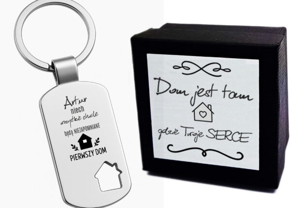 Brelok „Twój pierwszy wymarzony dom” – na pamiątkę pierwszego mieszkania Pierwszy dom + Etui emigracja Prezent dla miłośnika górskich wypraw góry