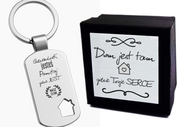 Brelok „Dom zaczyna się od serca” – prezent pełen emocji dla wyjeżdzającego za granicę na emigracje - z Grawerem + Etui