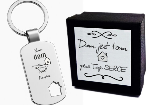 Brelok „Nowy dom – nowy początek” – elegancki upominek dla nowych lokatorów - z Grawerem + Etui