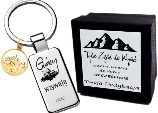 Breloczek z grawerem – Góry wzywają – odpowiedz sercem- Prezent dla miłośnika gór Złota zawieszka góry biżuteria Brelok Góry