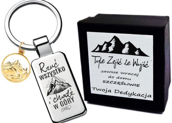 Breloczek z grawerem – Rzuć wszystko i chodź w góry- Prezent dla miłośnika gór Złota zawieszka góry biżuteria Brelok Góry