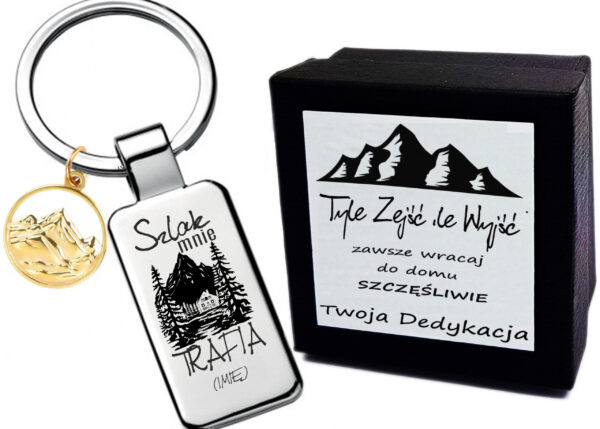 Breloczek z grawerem – Szlak mnie Trafia  - Prezent dla miłośnika gór Złota zawieszka góry biżuteria Brelok Góry