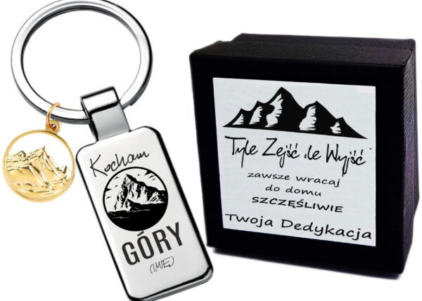 Breloczek z grawerem – Kocham Góry - Prezent dla miłośnika gór Złota zawieszka góry biżuteria Brelok Góry