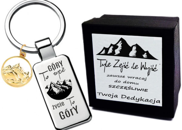 Breloczek z grawerem – Góry to życie życie to góry - Prezent dla miłośnika gór Złota zawieszka góry biżuteria Brelok Góry prezent dla męża dziewczyny żony kobiety chłopaka mężczyzny
