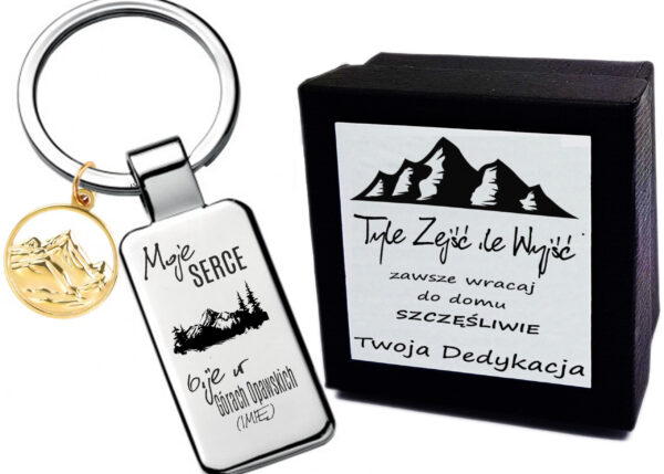 Breloczek z grawerem – Moje serce bije w Górach Opawskich - Prezent dla miłośnika gór Złota zawieszka góry biżuteria Brelok Góry