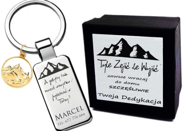 Brelok z grawerem „A gdyby tak rzucić wszystko i pojechać w Tatry” – personalizowany prezent z motywem gór | Złota zawieszka | Idealny dla miłośnika Tatr, podróżnika, męża, żony, chłopaka lub dziewczyny | Emocjonalna pamiątka górskiej wolności – na urodziny, rocznicę, walentynki