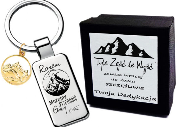 Breloczek z grawerem – Razem możemy przenosić Góry - Prezent dla miłośnika gór Złota zawieszka góry biżuteria Brelok Góry