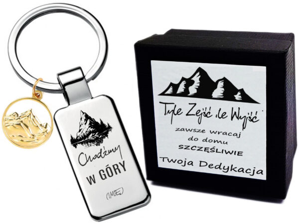 Breloczek z grawerem – Chodźmy w Góry - Prezent dla miłośnika gór Złota zawieszka góry biżuteria Brelok Góry
