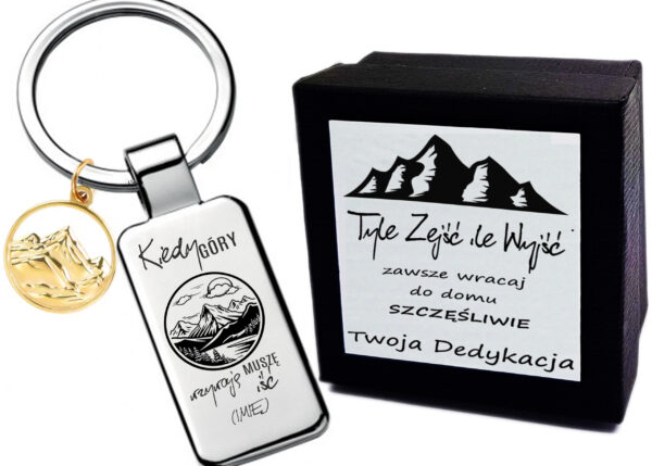 Breloczek z grawerem – Kiedy Góry wzywają muszę iść - Prezent dla miłośnika gór Złota zawieszka góry biżuteria Brelok Góry