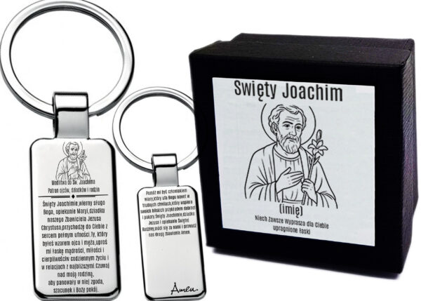 Brelok do Kluczy Zawieszka z grawerem Modlitwa do Św. Joachima - Patron Ojców, dziadków i rodzin - Medalik