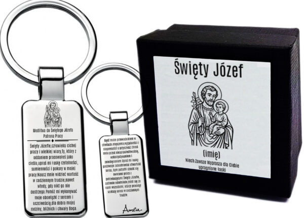 Brelok do Kluczy Zawieszka z grawerem Modlitwa do Św. Józefa Patrona Pracy - Medalik