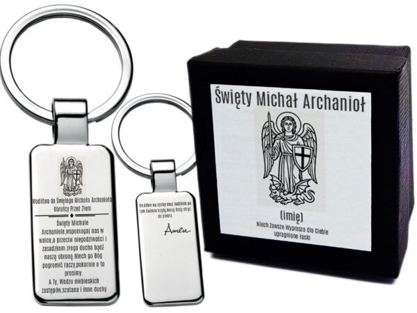 Brelok do Kluczy Zawieszka z grawerem Modlitwa do Św. Michała Archanioła Obrońca przed Złem - Medalik