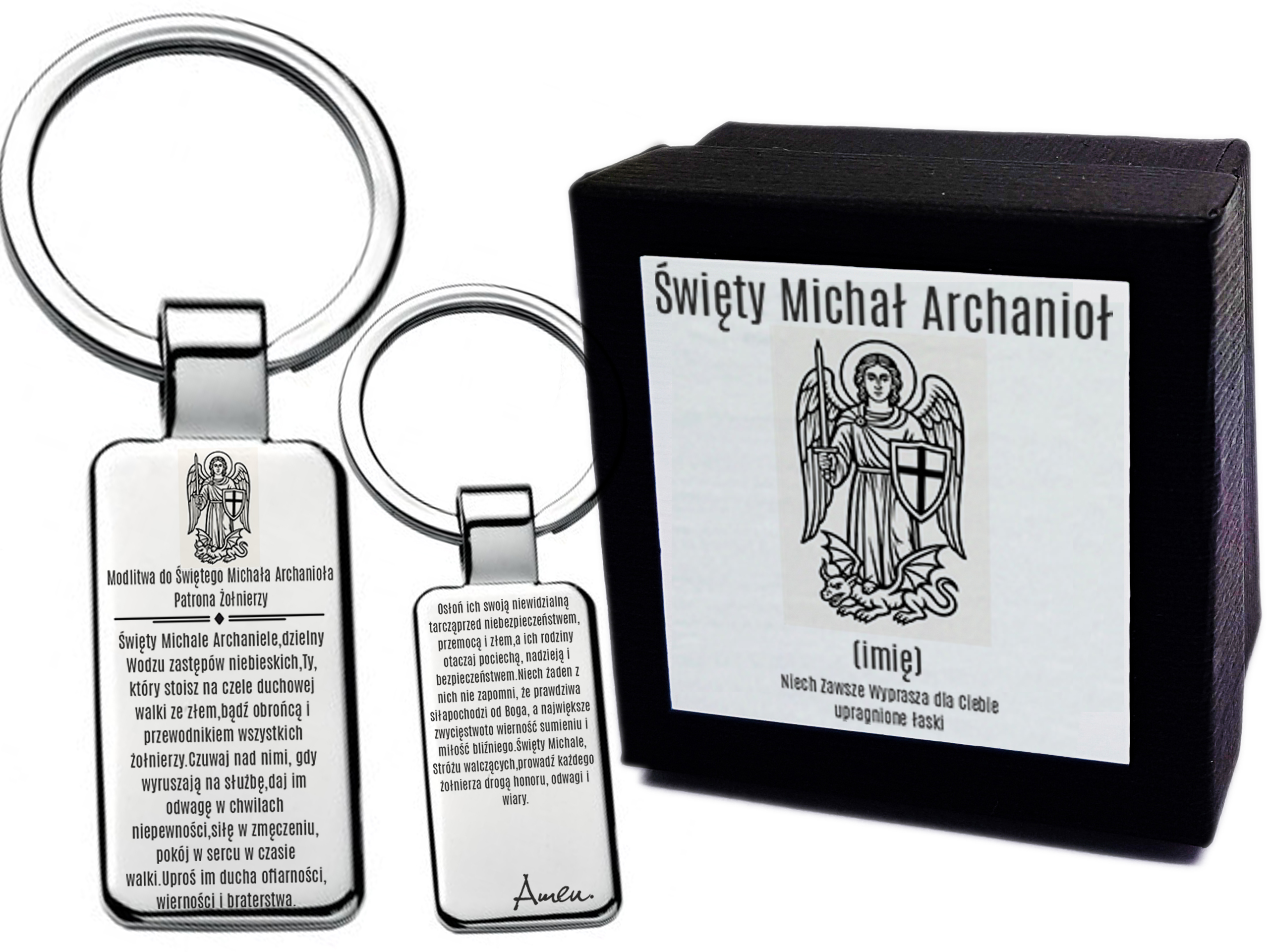 Brelok do Kluczy Zawieszka z grawerem Modlitwa do Św. Michała Archanioła Patrona Żołnierzy - Medalik