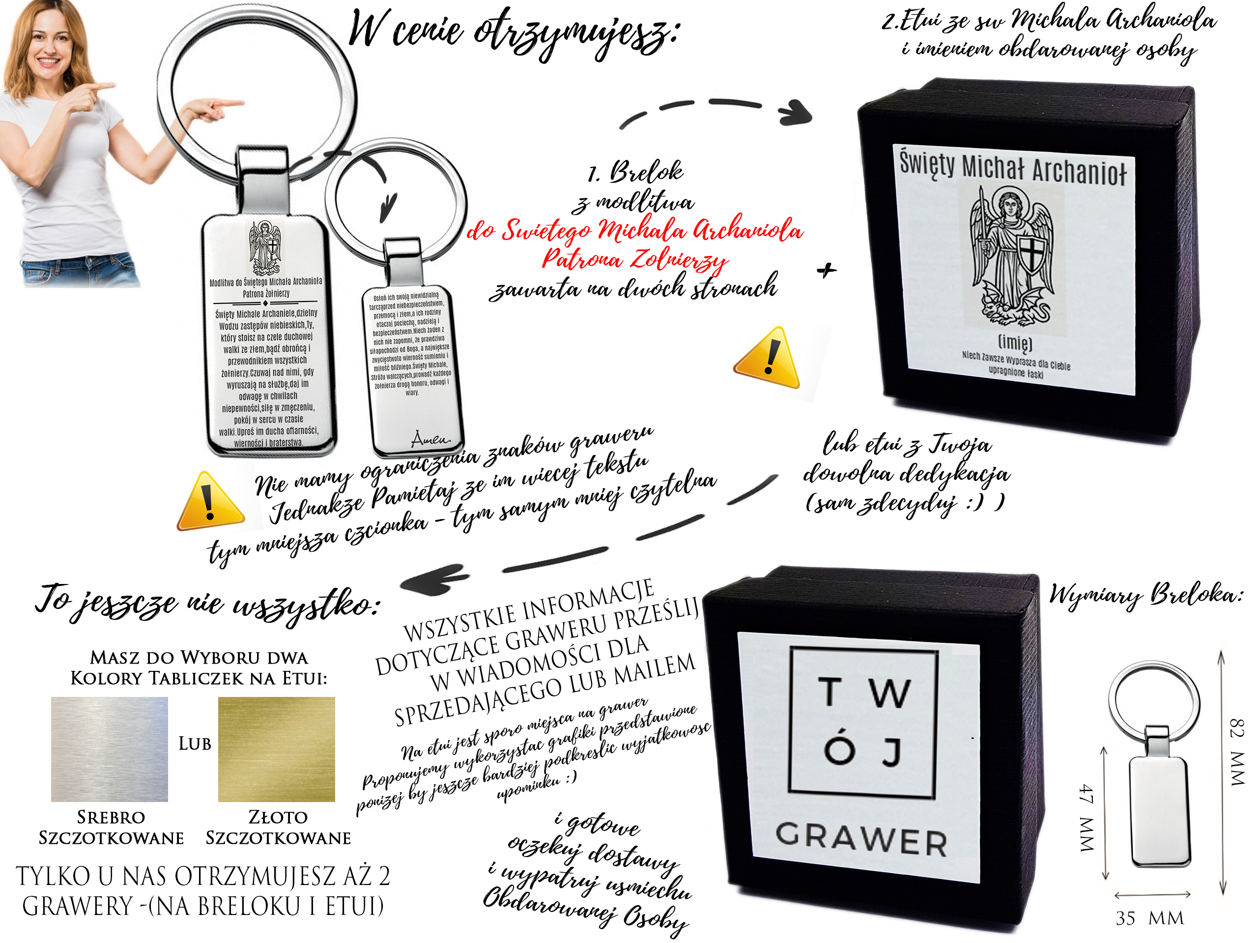 Brelok do Kluczy Zawieszka z grawerem Modlitwa do Św. Michała Archanioła Patrona Żołnierzy - Medalik - obrazek 2