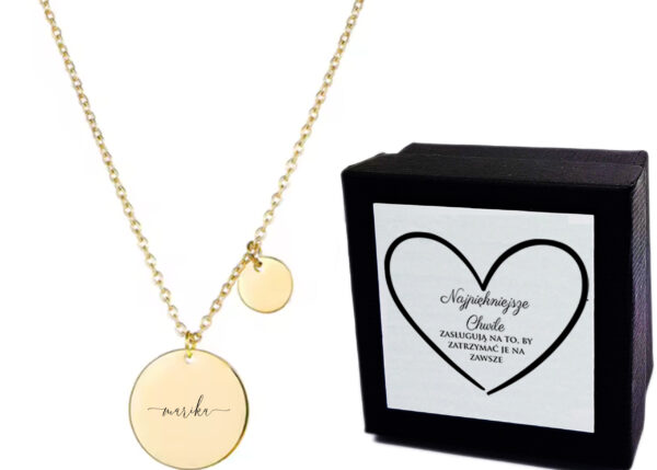Naszyjnik Złoty Damski Z Imieniem - Marika - Celebrytka z Grawerem - Kółka - Delikatny -  Prezent dla Niej + Etui + Grawer