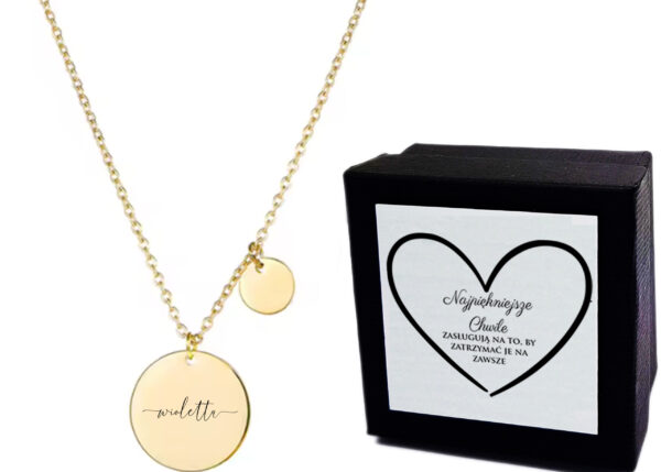 Naszyjnik Złoty Damski Z Imieniem - Wioletta - Celebrytka z Grawerem - Kółka - Delikatny -  Prezent dla Niej + Etui + Grawer