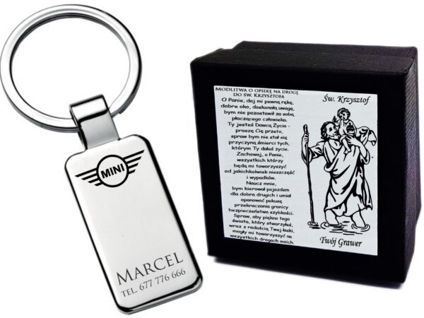 Brelok Mini do Kluczy Grawer św. Krzysztof + ETUI Prezent dla Kierowcy