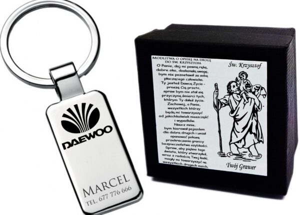 Brelok Daewoo do Kluczy Grawer św. Krzysztof + ETUI Prezent dla Kierowcy