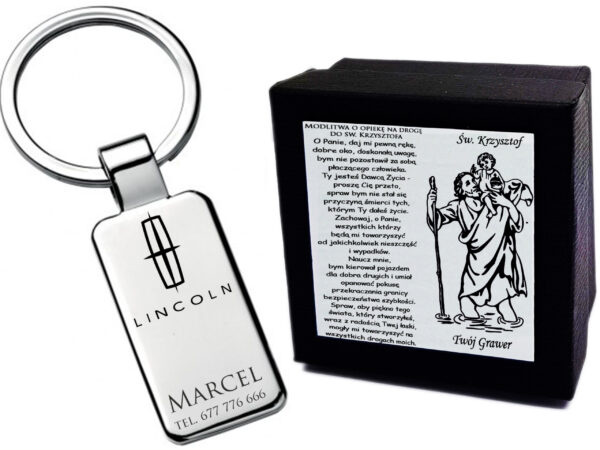 Brelok Lincoln  do Kluczy Grawer św. Krzysztof + ETUI Prezent dla Kierowcy
