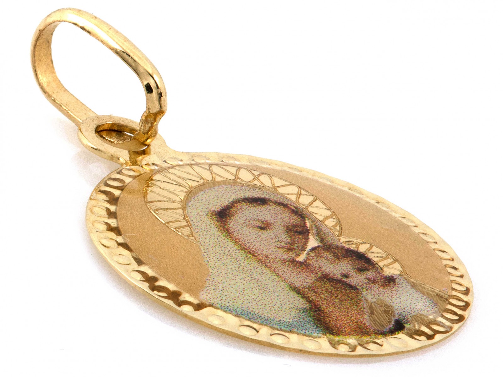 Złota Zawieszka Matka Boska Kolorowa proba 585 (1)