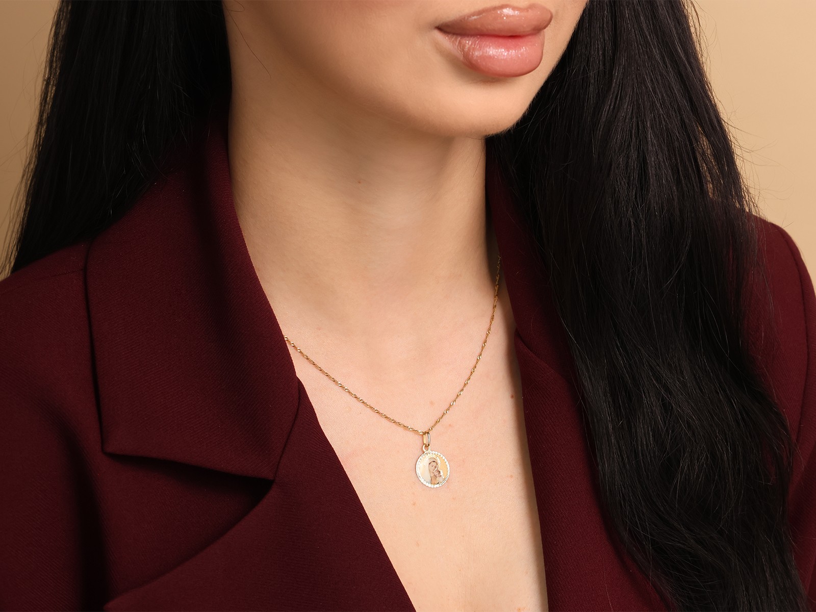 Złota Zawieszka Matka Boska Kolorowa proba 585 (5)