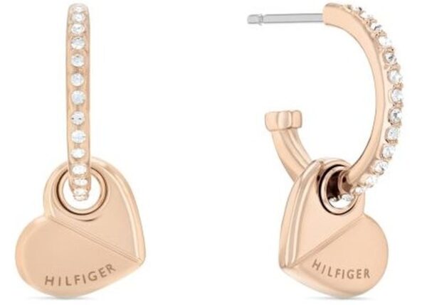 Kolczyki - Różowe złoto - Logo - Tommy Hilfiger - Damskie- Prezent dla niej (2780883)