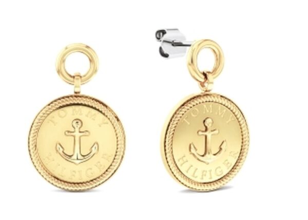 Kolczyki - Złote - Logo - Tommy Hilfiger - Damskie- Prezent dla niej (2781032)