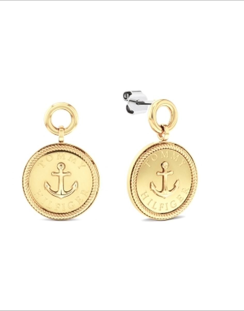 Kolczyki - Złote - Logo - Tommy Hilfiger - Damskie- Prezent dla niej (2781032)