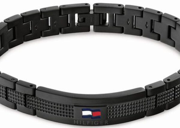 Bransoletka - Czarna - Logo - Tommy Hilfiger - Męska - Prezent dla niego (2790420)