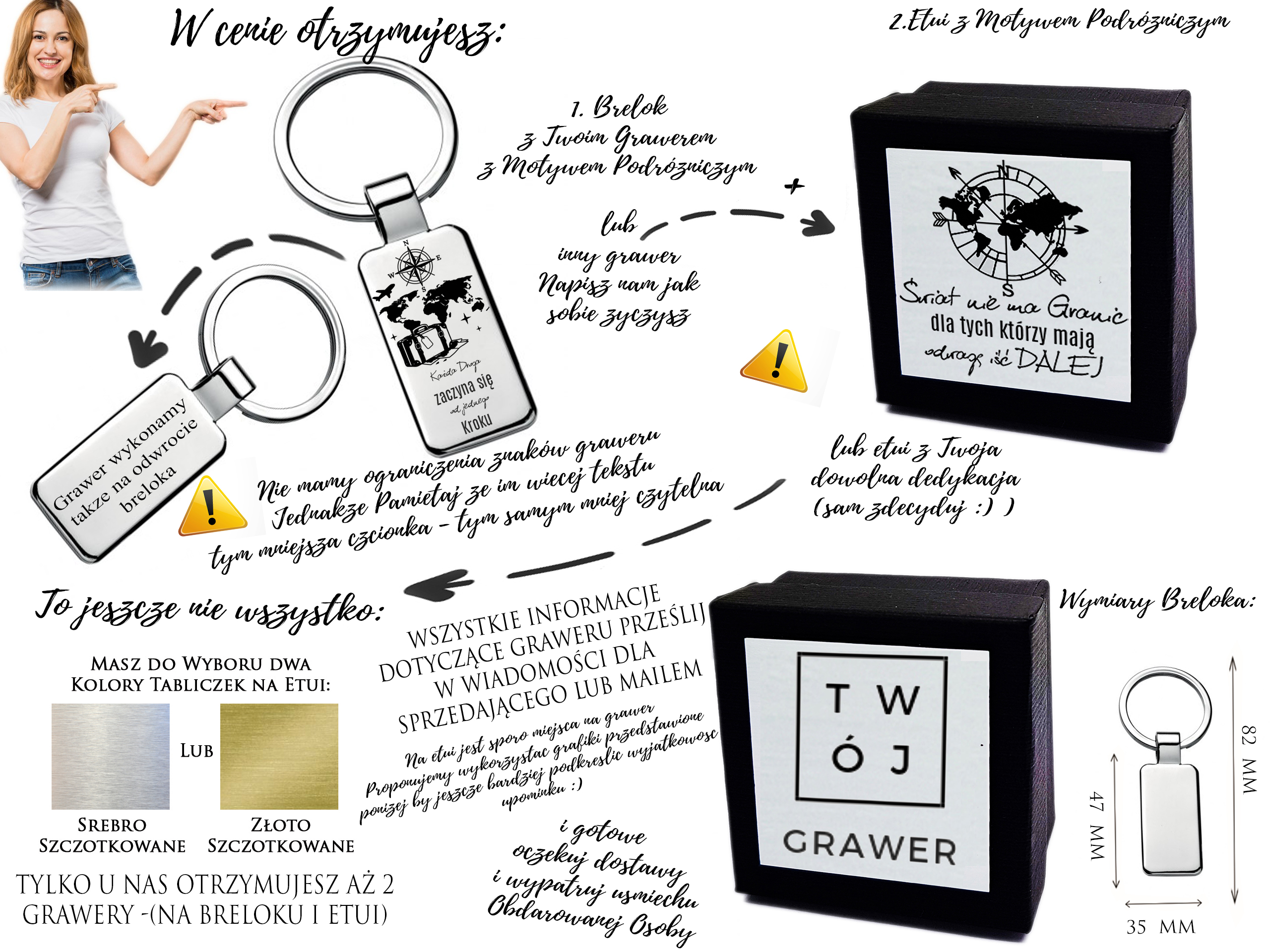 Brelok z grawerem dla podróżnika personalizowany – kompas mapa świata + czarne pudełko z grawerem – prezent dla podróżnika na urodziny imieniny - obrazek 3