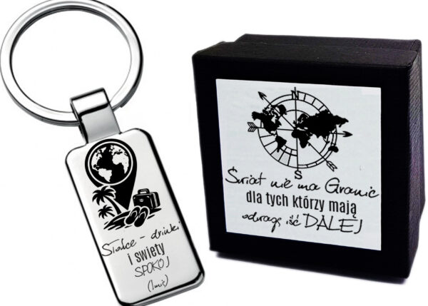 Brelok z grawerem imieniem wakacje plaża personalizowany słońce palmy + pudełko z grawerem prezent dla niej urodziny