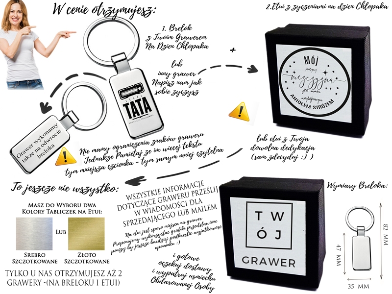 Brelok z grawerem dla taty – co dostajesz w cenie: trzy grawery i wymiary breloka
