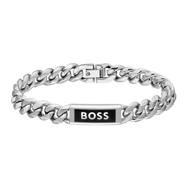 Bransoletka męska BOSS Kassy Emblem 1580679M ze stali szlachetnej z czarnym emblematem