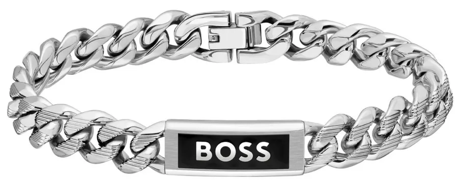Bransoletka męska BOSS Kassy Emblem 1580679M ze stali szlachetnej z czarnym emblematem