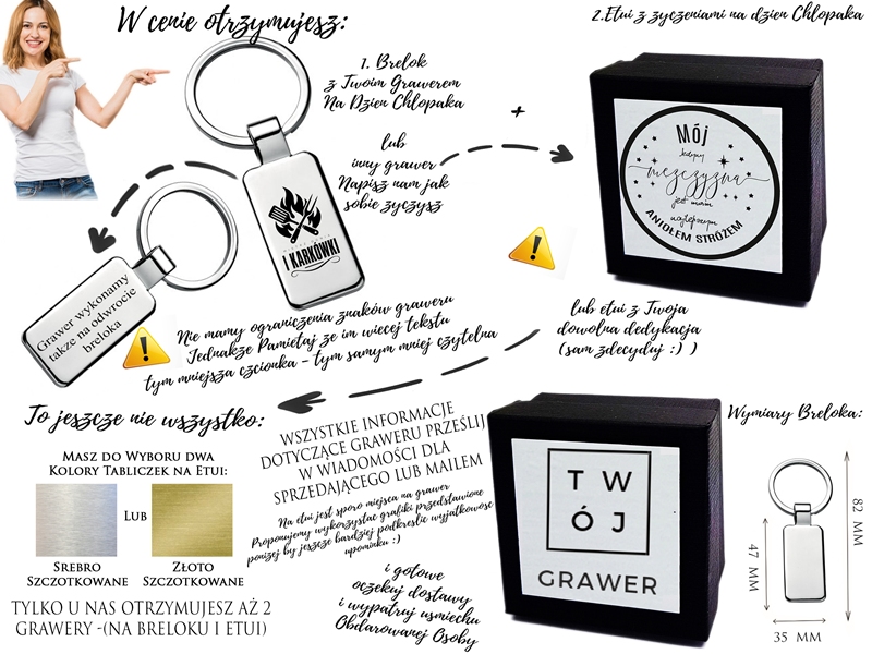 Brelok z grawerem dla grillmastera – co dostajesz w cenie: trzy grawery i wymiary