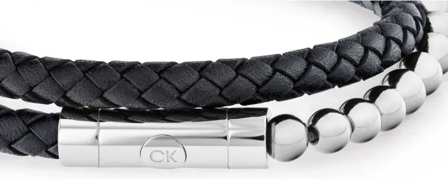 Bransoletka męska Calvin Klein CK Fuse 35100023 skóra brązowa – detal zapięcia