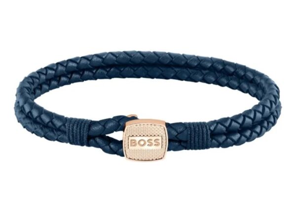 Bransoletka męska BOSS Seal 1580668M ze skóry naturalnej w kolorze granatowym