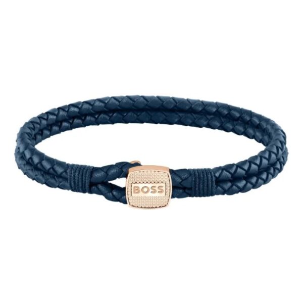 Bransoletka męska BOSS Seal 1580668M ze skóry naturalnej w kolorze granatowym