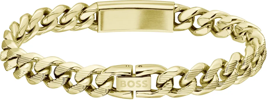 Bransoletka BOSS Kassy Emblem 1580680M złoto-czarna – detal emblematu BOSS