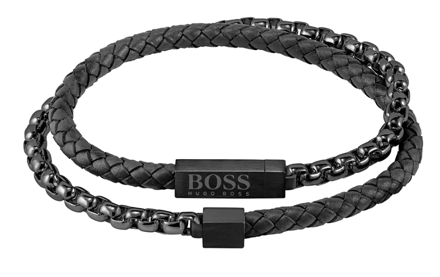Bransoletka męska BOSS Blended 1580150M ze skóry naturalnej i stali szlachetnej