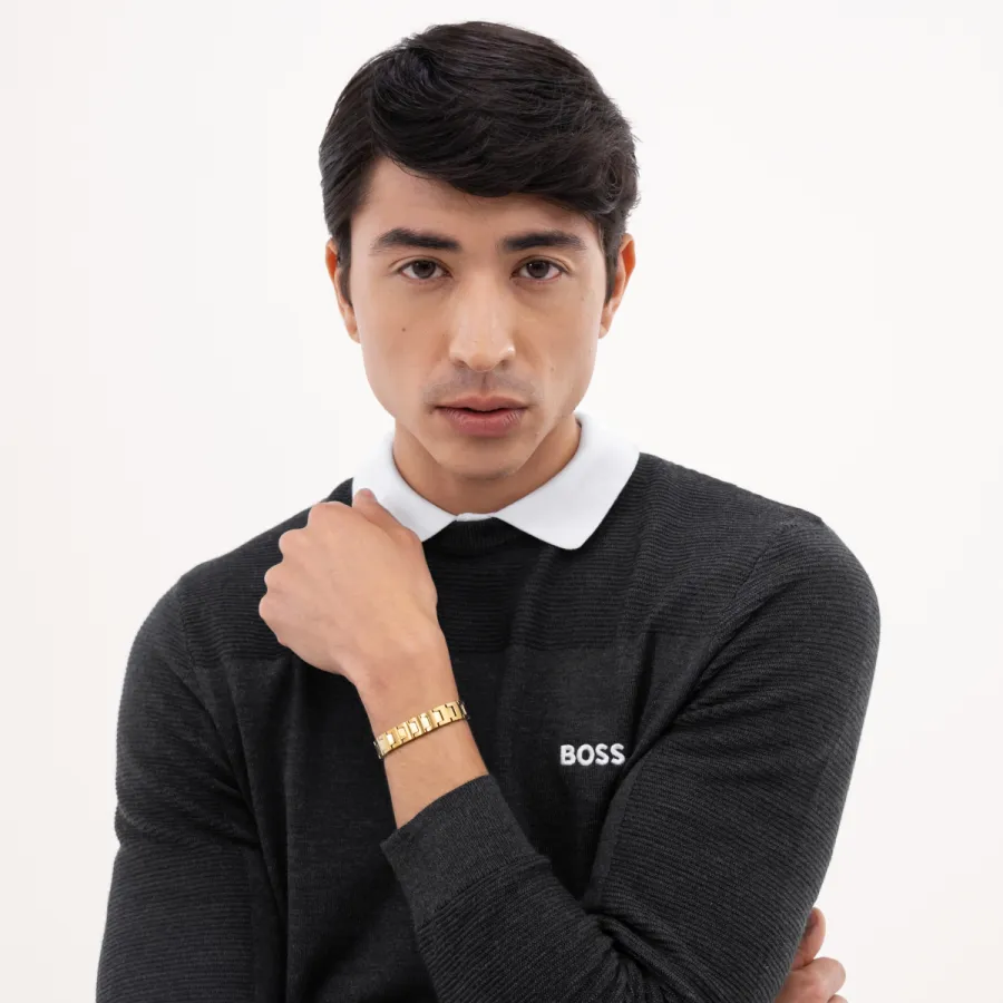 Bransoletka BOSS Candor Jewelry 1580753 złota – zapięcie z logo BOSS