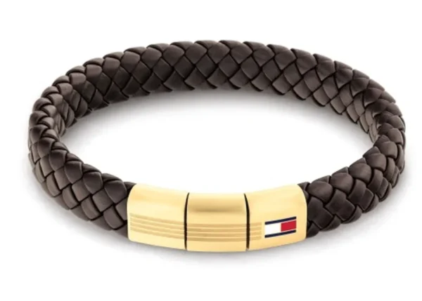 Bransoletka męska Tommy Hilfiger 2790671 brązowa skóra i złota stal
