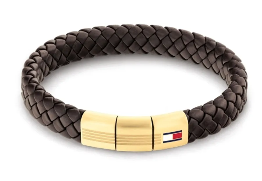 Bransoletka męska Tommy Hilfiger 2790671 brązowa skóra i złota stal