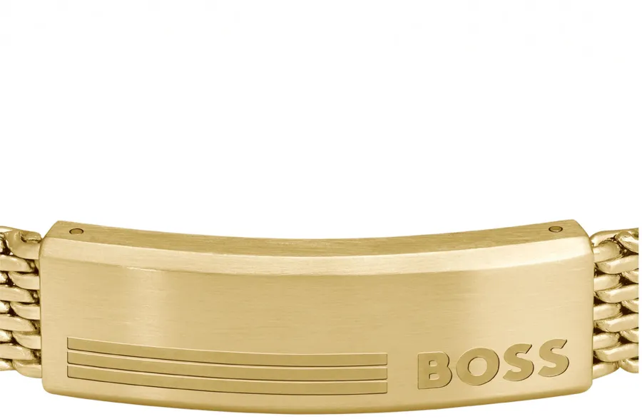 Bransoletka BOSS Alen 1580610 złota – detal wykończenia z logo BOSS