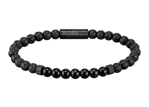 Bransoletka męska BOSS Mixed Beads 1580272 z czarnych koralików z kamienia naturalnego