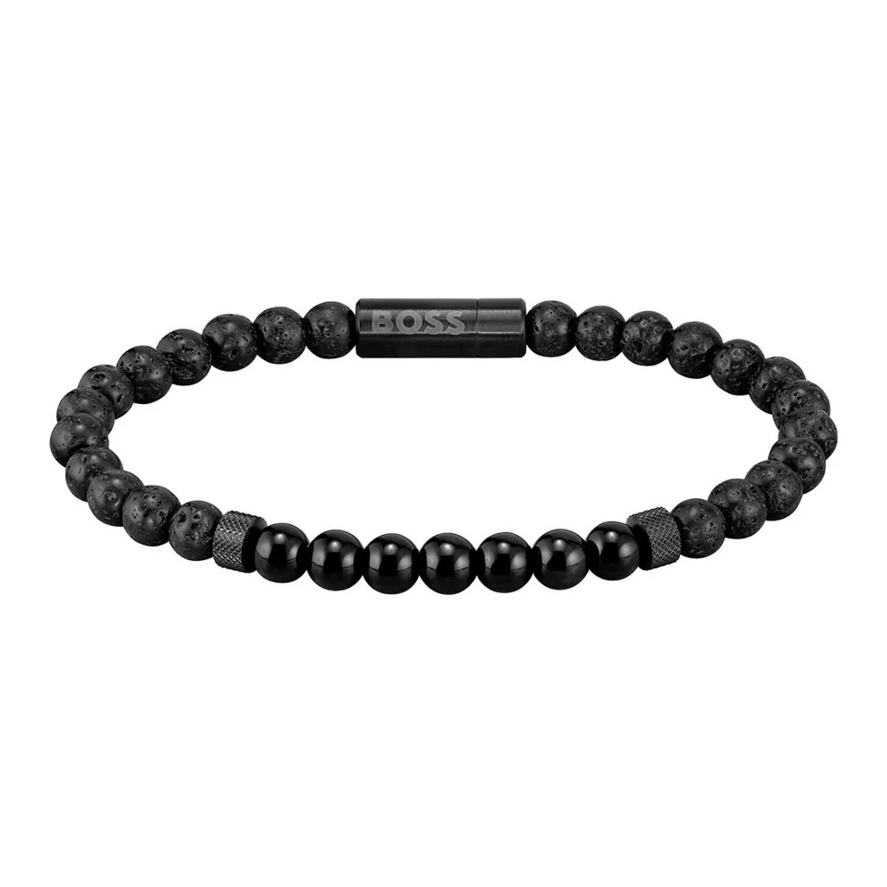 Bransoletka męska BOSS Mixed Beads 1580272 z czarnych koralików z kamienia naturalnego