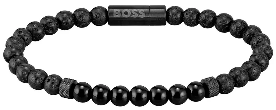 Bransoletka męska BOSS Mixed Beads 1580272 z czarnych koralików z kamienia naturalnego