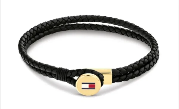 Bransoletka męska Tommy Hilfiger 2790669 skóra czarna ze złotą stalą